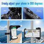 1 Pack Boat Phone Holder, Marine Cell Phone Holder with Sunshade, Black 360 Degree Adjustable Knob Crab Clamp, Smartphone Accessory for Boat Rail, Car, Cycling, Pontoon and Outdoor Use