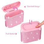 Bling Pink Car Trash Can with Lid - 2 Pack, Mini Auto Garbage Can with 60 Trash Bags, Automotive Garbage Container Bin, Bling Car Accessories Trash Can for Women (Pink Diamond)