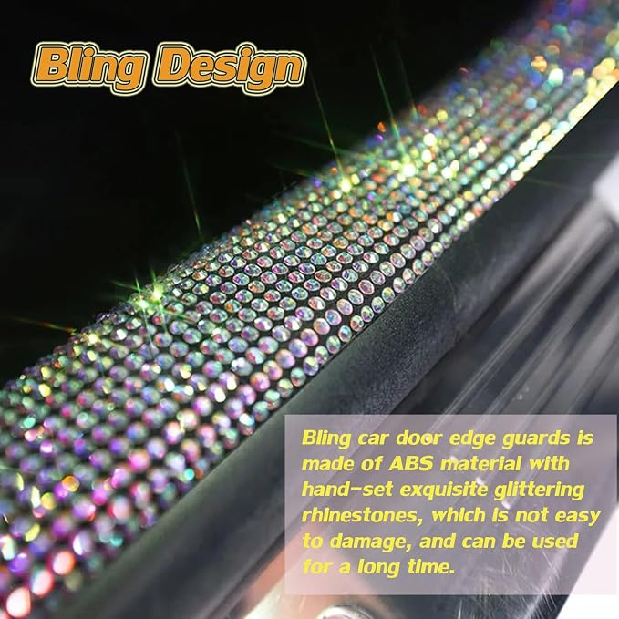 Car Door Sill Protector with Bling Rhinestones 2PCS Door Edge Guard Scuff Cover Protectors Anti-Scratch Strip Sticker Bumper Protector for Truck Car 2.75"x23.62" (Pink)