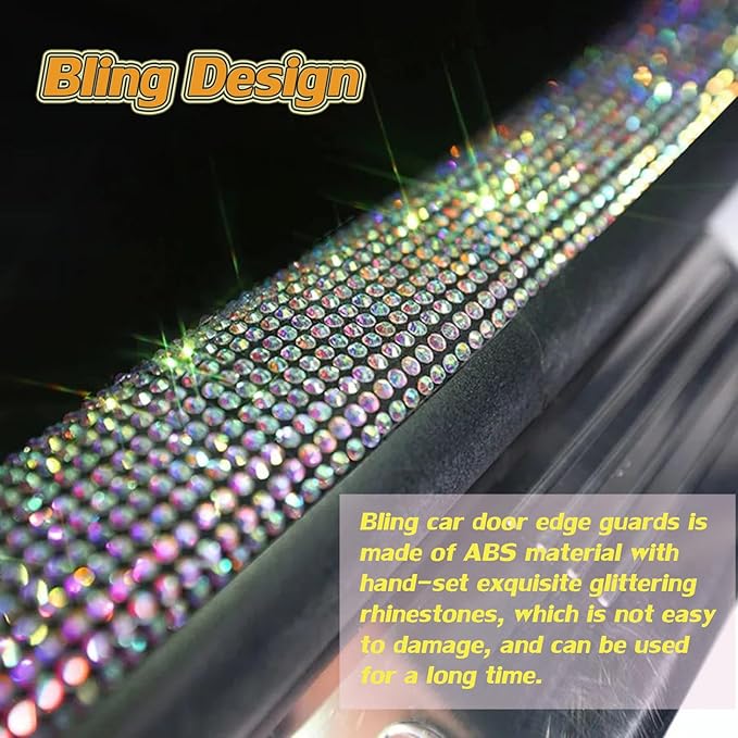 Car Door Sill Protector with Bling Rhinestones 2PCS Edge Guard Scuff Cover Anti-Scratch Strip Sticker Bumper Protector for Truck Car 1.96"x 23.62" (Blue)