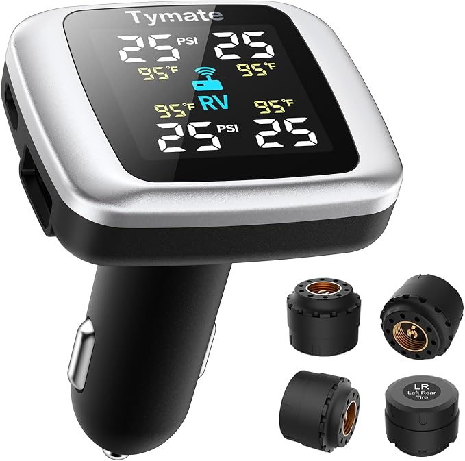 TM7 Tire Pressure Monitoring System, Wireless TPMS with 4 External Sensors & 6 Alarm Modes, Colorful Display, Real-time Tire Pressure Monitor System, Ideal for RV SUV MPV Truck Sedan(0-144 PSI)