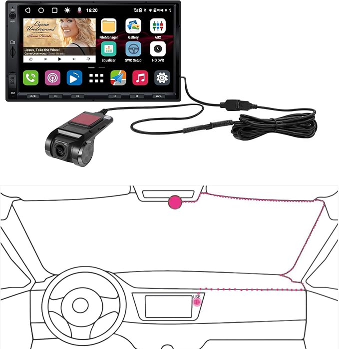 AC-44P2 1080P USB DVR On-Dash Camera - Recording Video On Camera End -Compatible with A5/ A6/ S8 /X10/V10/ P9 /P10 Series. Not Compatible with F7 & P5 & P8 Series