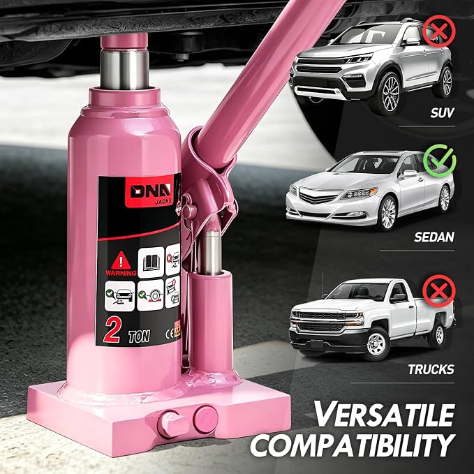 2 tons / 4000 lbs Lifting Automotive Welded Hydraulic Bottle Jackfor Sedans Repair, with Manual Handle & Carrying Storage Case, Pink