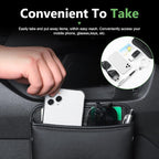 2 PCS Car Seat Side Storage Pocket, Leather Self-Adhesive Car Seat Storage Pouch, 5.94" x 7.44" Multifunctional Convenient Auto Organizer Bag for Phone Keys Sunglass & Wallet (Black)