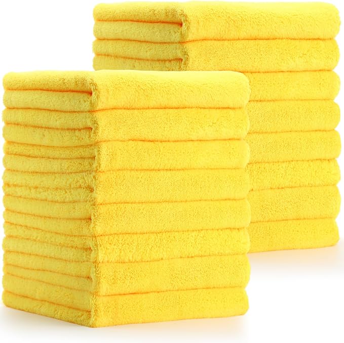 16 Pcs Car Microfiber Towels Buffing Drying Wash Cleaning Cloths Plush Large Towels Thick Care Polishing Detailing Waxing Scratch Proof Towel, 15.75 x 15.75 Inch (Yellow)