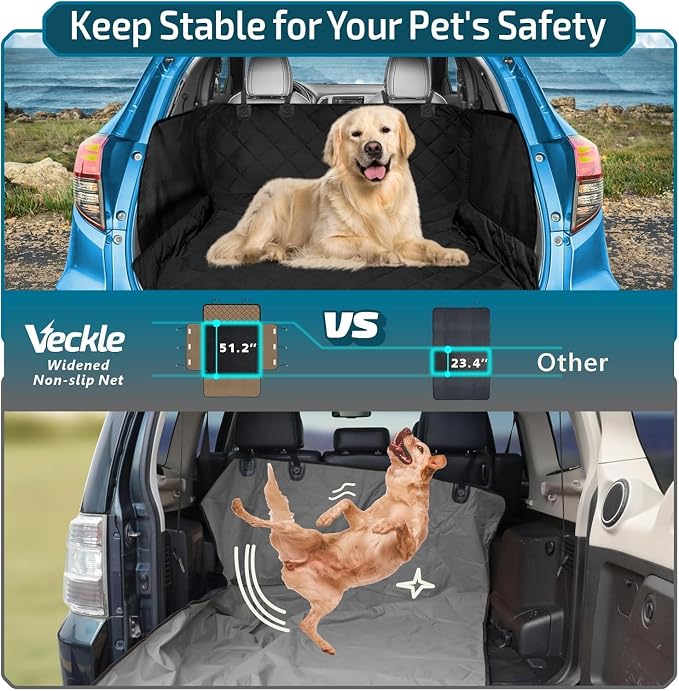 SUV Cargo Liner for Dogs with Side Flaps, Large (54" x 93") Water Resistant Trunk Cover, Non-Slip Pet Area Protector with Bumper Flap, Universal Fit for SUVs Sedans Vans, Black