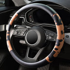 Cow Print Car Steering Wheel Covers, Breathable Microfiber Leather for Women and Men, Universal 15 inch Anti-Slip Steering Wheel Protector, Black Brown
