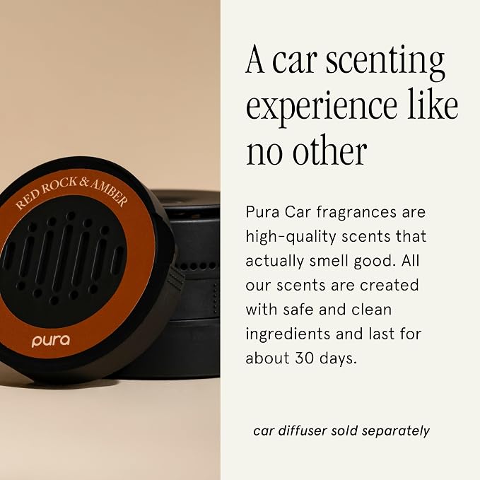 Car Scent Refill - Fragrance for Car Diffuser - Clean & Safe Luxury Diffuser Scent - Long-Lasting Fragrance for 30 Days of Aroma - Red Rock & Amber
