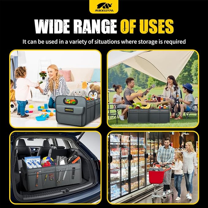 Car Trunk Organizer - 70L Collapsible Trunk Organizer with Reinforced Handles for Groceries, Car Storage Organizers for SUV Auto Truck Van with Non Slip Bottom (Gray)