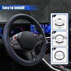 15Inch Leather Car Steering Wheel Cover for SUV, Truck, BlackBlue | Anti-Slip Breathable Automotive Steering Wheel Protector, Universal Heat Resistant Vehicle Interior Accessories