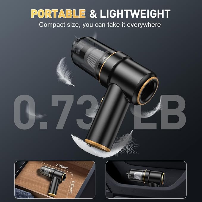 Handheld Car Vacuum Cleaner, 9000PA Vacuum Cleaner & Air Duster, 120W High Power Vacuum Portable Cordless, Hand Held Vacuum Rechargeable with Multi-Nozzles & LED Light for Home, Car, Office