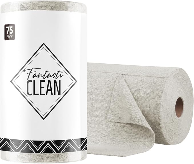 Microfiber Cleaning Cloth Roll- 75 Sheets, 12"x12" (CoolGrey) | Super Absorbent, Lint-free, Tear-away Microfiber Towel Roll, for All-Purpose Cleaning, Reusable Alternative to Paper Towels