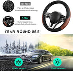 Car Steering Wheel Cover, 15 inch Carbon Fiber Microfiber Leather Elastic Steering Wheel Protector, Breathable Anti-Slip Comfortable Steering Wheel Covers for Most Cars (Black&Khaki, AD)