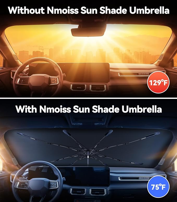 Windshield Sun Shade Umbrella for Mustang - [Vinyl Coating Heat Shield] Protect Car from Sun Rays & Heat Damage Keep Cool and Protect Interior, Spring Structure Edge
