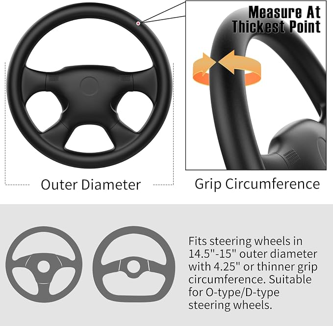 Genuine Leather Steering Wheel Cover, Stitch On Wrap, 15 Inch Steering Wheel Wrap for Car Truck SUV Pickup Boat, DIY Sewing with Needle Thread, Black with Red Thread