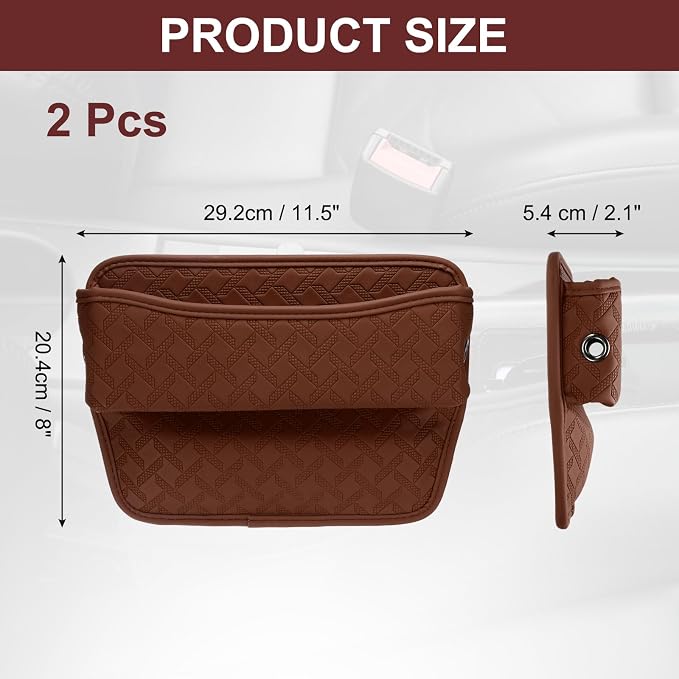 2pcs Car Seat Gap Filler Organizer 11.5 x 8 x 2.1 Inch Leather Universal Car Organizer Storage Box Between Seat and Console for Phone Sunglasses Keys, Brown