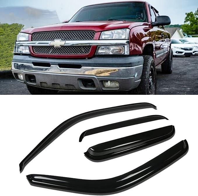 Window Visors Rain Guards Side Wind Deflectors for 1999-2006 Silverado & Sierra 1500/2500/3500/2500 HD Extended Cab, 07 Classic Body Vent Guard Shade Sun 94044 4-Pieces Set