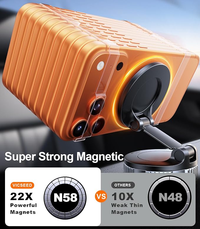 Ultimate for Magsafe Car Mount [98+LBS Strongest Suction] 360° Vacuum Magnetic Phone Holders for Your Car Metal Arm Foldable Cellphone Mount for iPhone 17 16 15 14 13 12 Pro Max Air Android
