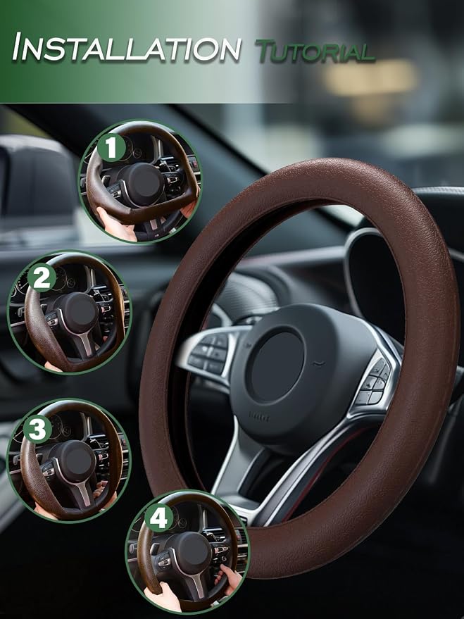 Car Steering Wheel Cover, Non-Slip Silicone Material, Multiple Color Choices, Universal Auto Parts Steering Wheel Cover, Suitable for Most Cars (Coffee)