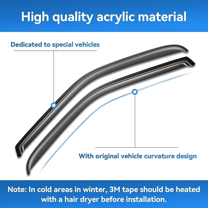 Window Rain Guards for 2019-2025 Dodge Ram 1500 Crew Cab(New Body Style), Window Visor Vent Wind Shade Deflector Rain Shield Protector Sun Visor 2020 2021 2022 2023 2024, Tape-on/Outside-Mount, 4PCS