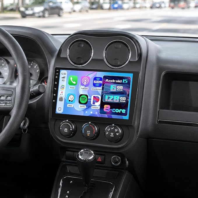 [8Core 6G+128G] Android 15 Car Radio for Jeep Compass Patriot 2010-2016 with Wireless Carplay Android Auto, 10 Inch HD Touchscreen Car Stereo with WiFi GPS Bluetooth5.0 FM/RDS 32EQ SWC