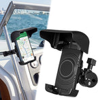1 Pack Boat Phone Holder, Marine Cell Phone Holder with Sunshade, Black 360 Degree Adjustable Knob Crab Clamp, Smartphone Accessory for Boat Rail, Car, Cycling, Pontoon and Outdoor Use