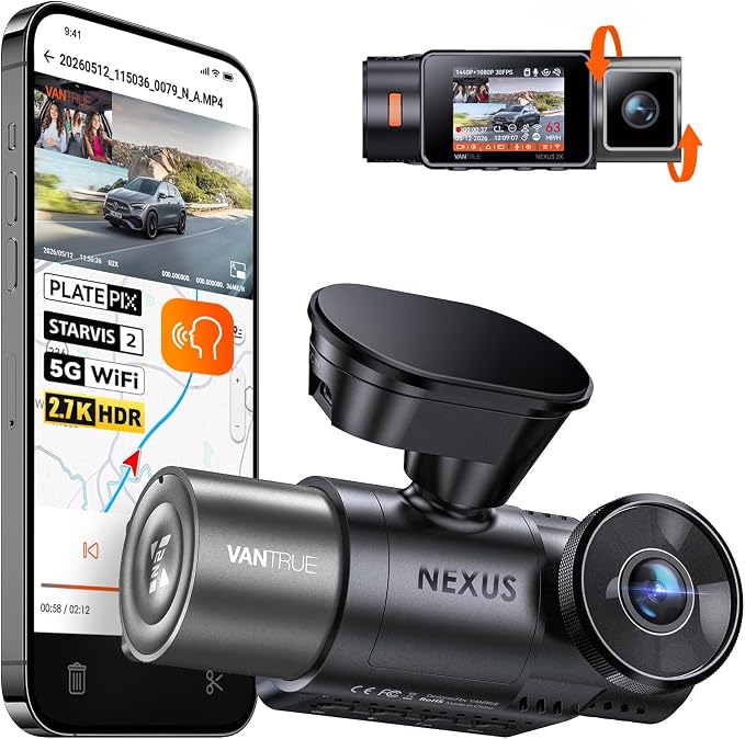 N2X 2.7K Dash Cam Front and Inside, 5G WiFi Dual Dash Camera for Car with HDR IR Night Vision, STARVIS 2, GPS, 2.5K/60FPS, G-Sensor, 24/7 Parking Mode, Voice Control, Support 512GB Max