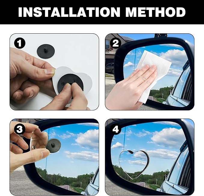 Heart Shaped Blindspot Mirror for Car, HD Glass Side Blind Spot Mirror Adjustabe Angle Removable with Wide Angle Stick-On Universal for Cars, SUVs, Trucks, Pack of 2