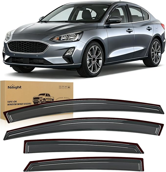 Window Rain Guards for Ford Focus Sedan 2012-2018, NOT for Hatchback Models, Tape-On Wind Deflectors Vent Visors, Smoke Sun Rain Guard, 4PCS