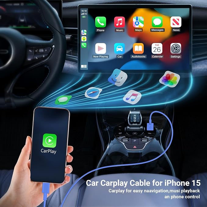 Car Carplay Cable for iPhone 16 15 Pro Max 15 Plus Car Charger, 6FT USB to USB C Cable for Car Charger Adapter, Carplay USB C Cord Accessories Charging for iPad 10th Gen/iPad Pro Air 5th-DarkBlue
