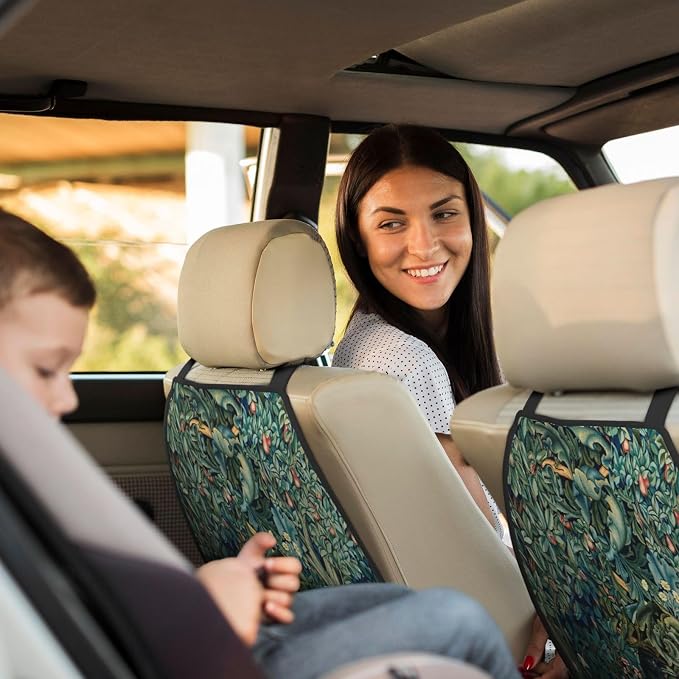 William Morris Forest Animals Raven On Acanthus Leaves Blue Green Floral Car Seat Back Kick Protectors Kick Mats With Storage Pockets For Vehicles To Protect From Dirt Mud Scratches 2 Pack