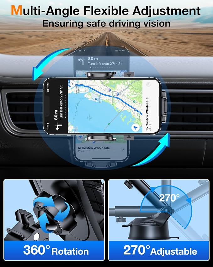HTU Car Phone Holder【2026 Upgraded 100+LBS Suction & Safety Cert】 Cell Phone Car Mount for Truck Heavy Duty Phone Holder for Dashboard/Windshield/Vent for iPhone 17 16 Pro Max, Green