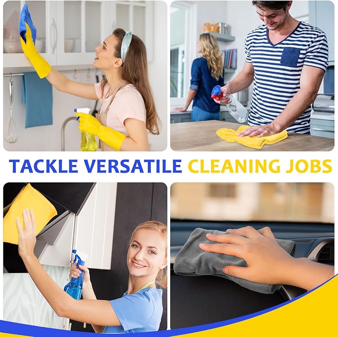 Microfiber Cleaning Cloths for Cars 16 x 16 Inch Ultra Absorbent Car Towels Drying Reusable Cleaning Supplies House Kitchen Window Microfiber Towel(Blue, Gray, Yellow,60 Pcs)