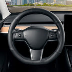 Flat Bottom Steering Wheel Cover, D Shaped Car Wheel Cover 14-14 1/4 in. (35.5-36 cm), for Tesla Model 3 / Y, for Camaro, Black Microfiber Leather