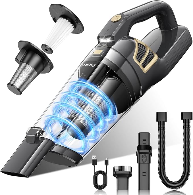 Handheld Vacuum Cordless, 15000PA Powerful Suction Rechargeable Vacuum,Portable Car Vacuum with LED Light and Multi Accessories, Hand Held Vacuum Cleaner for Home, Office, Pet Hair and Car