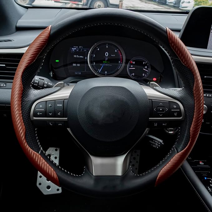 2pcs Carbon Fiber Anti-Skid Steering Wheel Cover, Waterproof & Segmented Butterfly Design, Universal 99% Vehicle Wheel Cover Protector, Car Interior Accessories (Champagne-2pcs)