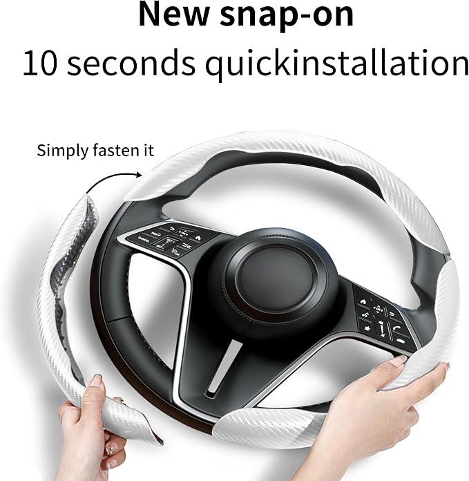 3Pcs Carbon Fiber Steering Wheel Cover Universal Fit 99% Cars | Non-slip soft grip, easy to wipe clean, quick to install, perfect for daily commutes and road trips, White