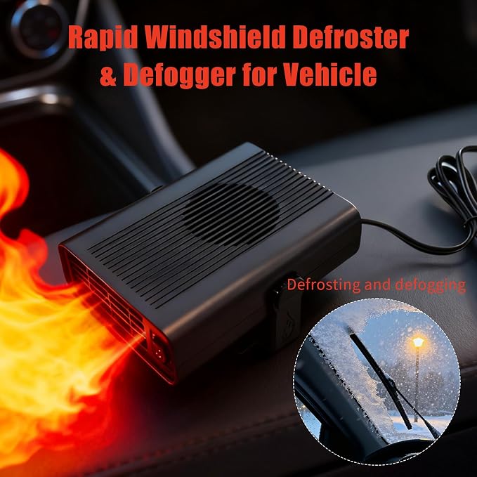 Car Heater, Powerful 2 in1 Portable Car Heater and Cooler 360° Rapid Windshield Defroster & Defogger for Vehicle, 12V Car Heaters Plug-and-Play via Vehicle Power Outlet