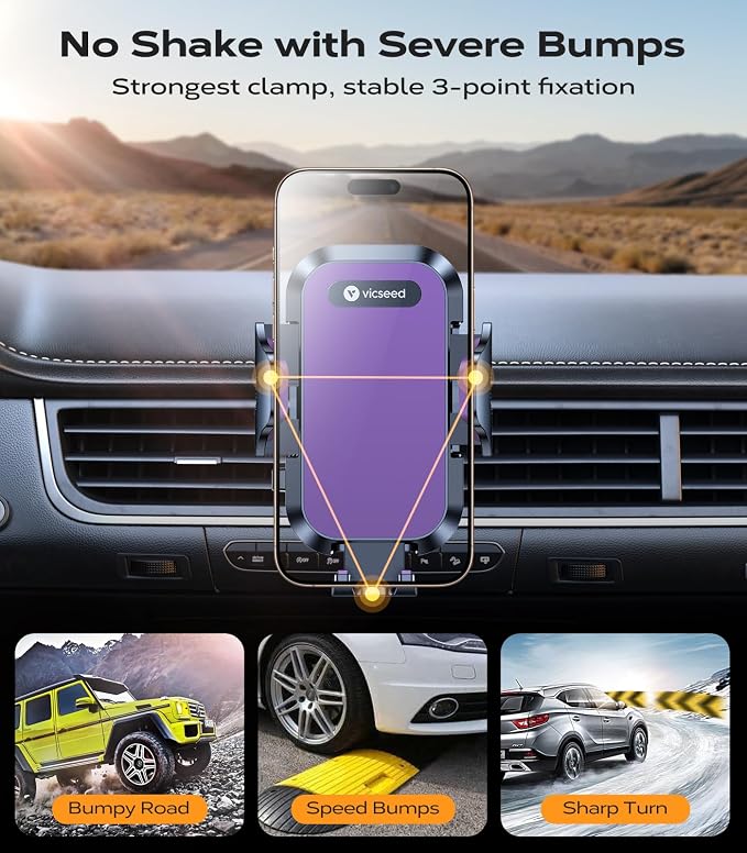 2026 Upgrade Phone Holders for Your Car with Double Lock Vent Clip Cell Phone Car Mount Universal Car Phone Holder, 360° Rotation Easy Clamp Car Mount for iPhone 17 Pro Max 16 15 14 13 12