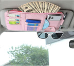 Car Sun Visor Organizer, Registration and Document Holder, Personal Belonging Storage Pouch Auto Interior Accessories Pocket Organizer (Pink)