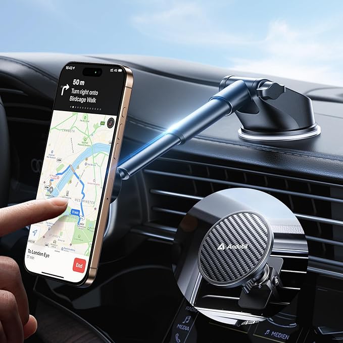 【Military-Grade】 3 in1 Magnetic Phone Holder for Car Dashboard Windshield Vent 【Upgrade Suction & Strongest Magnet】Retractable for MagSafe Car Mount Mats for iPhone 17 16 15 14 Pro Max Sumsung