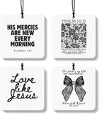 Black Christian Car Air Freshener 4 Pcs, Girly Black Bow Floral Religious Hanging Air Freshener for Cars Closet Drawer Books, Cute Preppy Christian Car Accessories Mirror Decor for Women