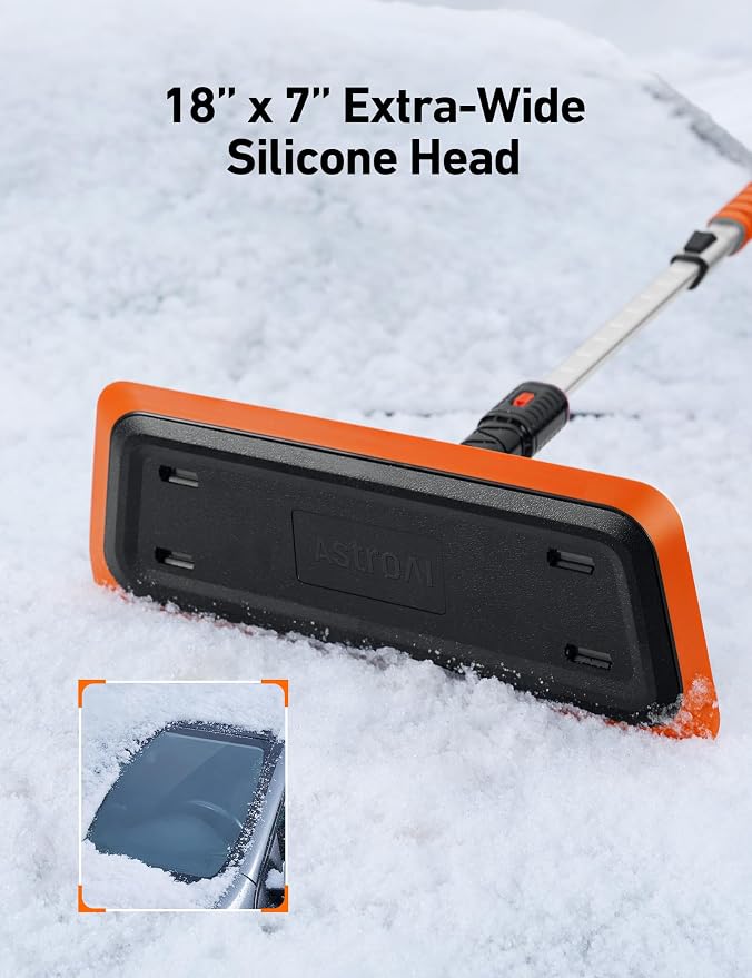 47.2 Inch 2-in-1 Snow Brush for Car Snow Broom and Detachable Ice Scraper with Non-Abrasive Silicone Head for Cars, Trucks, SUVs（Orange-Black）