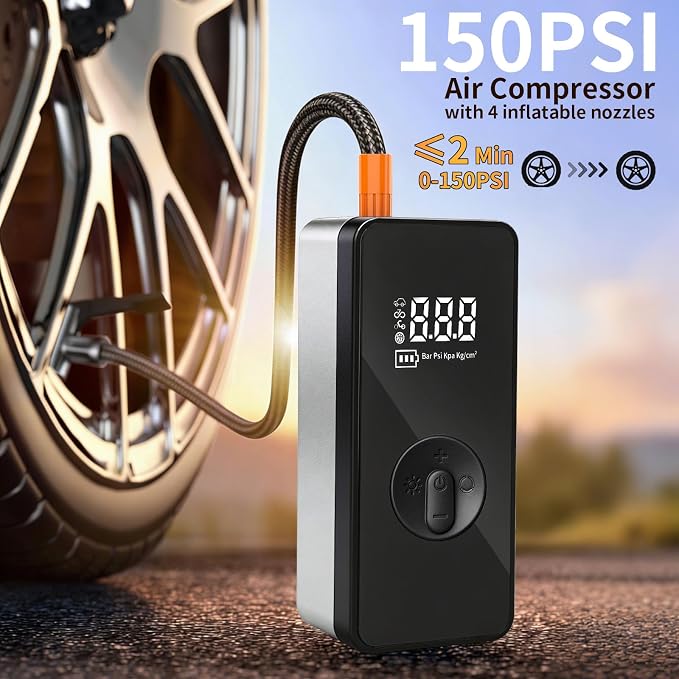 8000A Jump Starter with Air Compressor - 12V Portable Car Battery Booster Pack (Up to 6.0L Gas/3.0L Diesel), 150 PSI Tire Inflator with Detachable Hose, 80000mAh Power Bank for Phones & Tablets