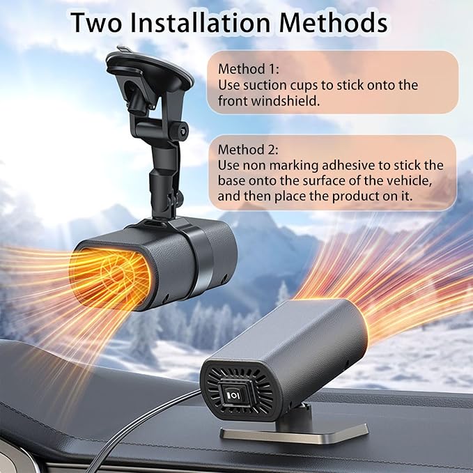 2026 New Upgrade Car Heater for Vehicle, 12V 150W Portable Car Heater, 2 in 1 Windshield Defogger and Defroster with Sucker and Holder,Plugs Into Cigarette Lighter (Black) (Black)