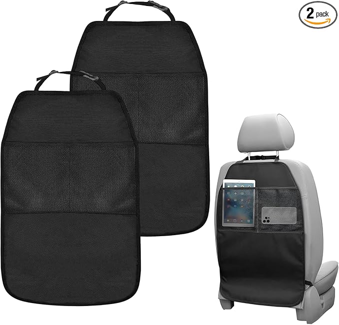2 PCS Kick Mat Back Seat Protector, Anti-Mud Auto Seat Back Protective Cover with 2 Storage Pockets, Waterproof Backseat Kick Mats for Cars Trucks SUVs, Car Accessories
