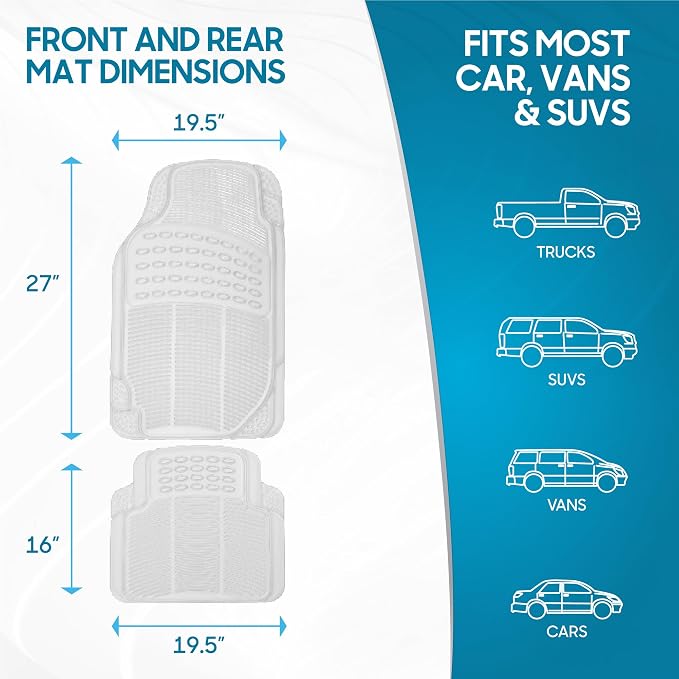 4-Piece Rubber Transparent Clear Floor Mats Heavy Duty for Front & Rear Car Truck Van SUV, All Weather Protection, Universal Fit