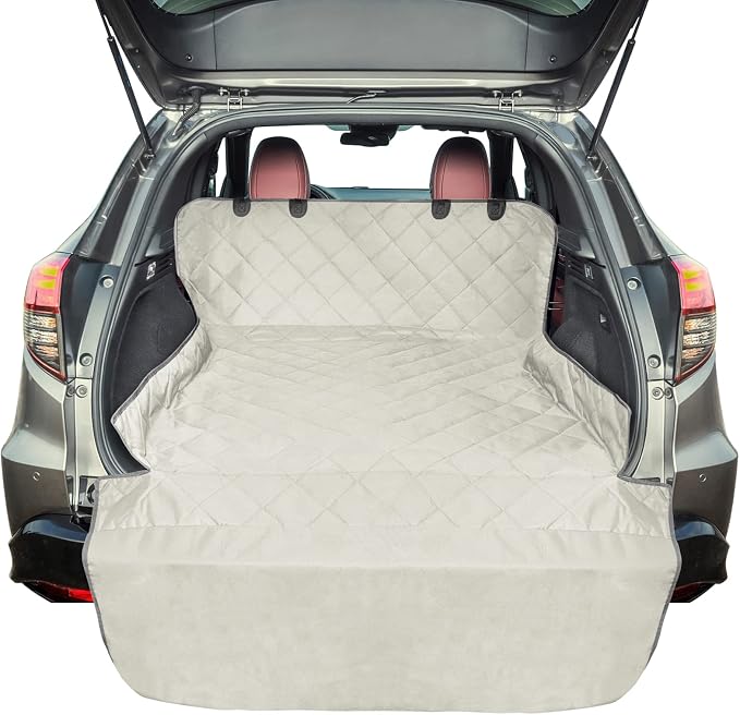 SUV Cargo Liner for Dogs, Water Resistant Pet Cargo Cover Dog Seat Cover Mat for SUVs Sedans Vans with Bumper Flap Protector, Non-Slip, Large Size Universal Fit, Beige