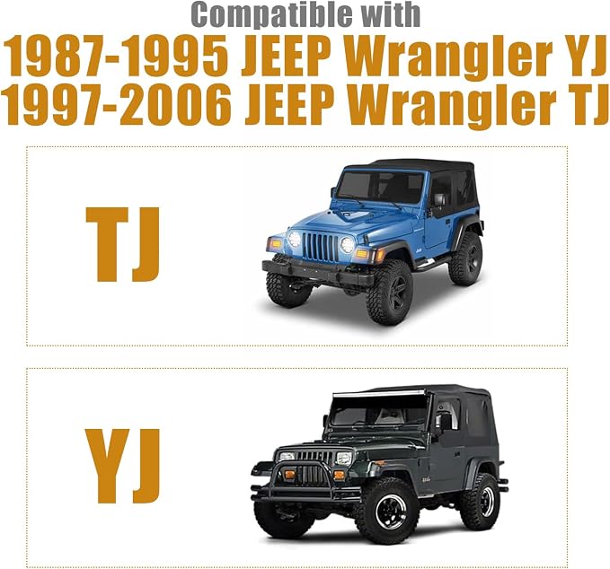 Cab Cover 600D Oxford Windproof Sunshade Cover Compatible with 1987-1995 Jeep Wrangler YJ 1997-2006 Jeep Wrangler TJ