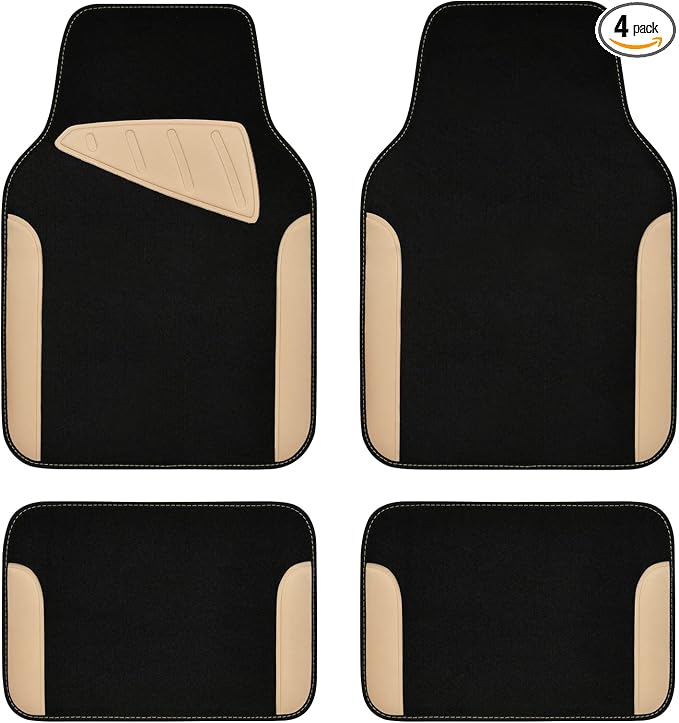 Waterproof Universal Fit Car Floor Mats, Car Mats Fit for SUV,Vans,sedans, Trucks,Set of 4pcs Car Carpet with Driver Heel Pad (Beige)